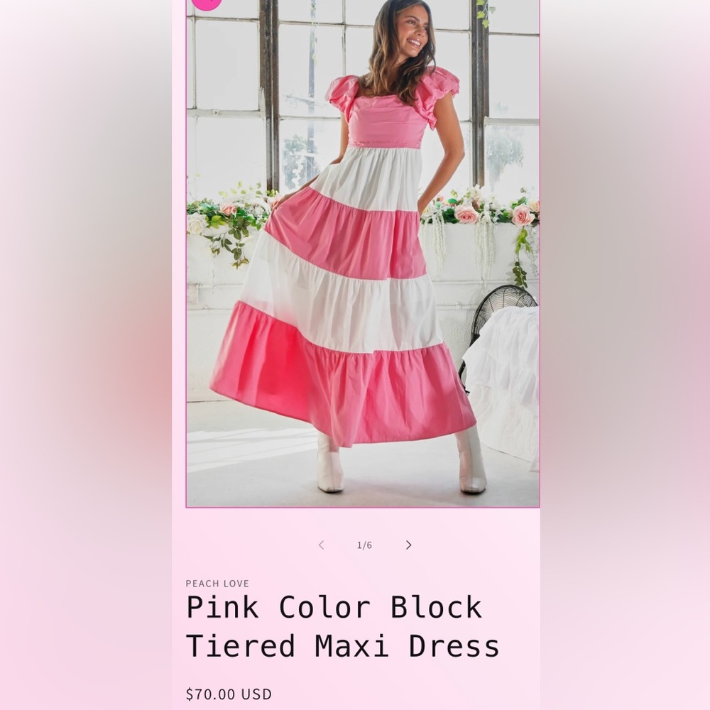 Pink and White Tiered Maxi Skirt